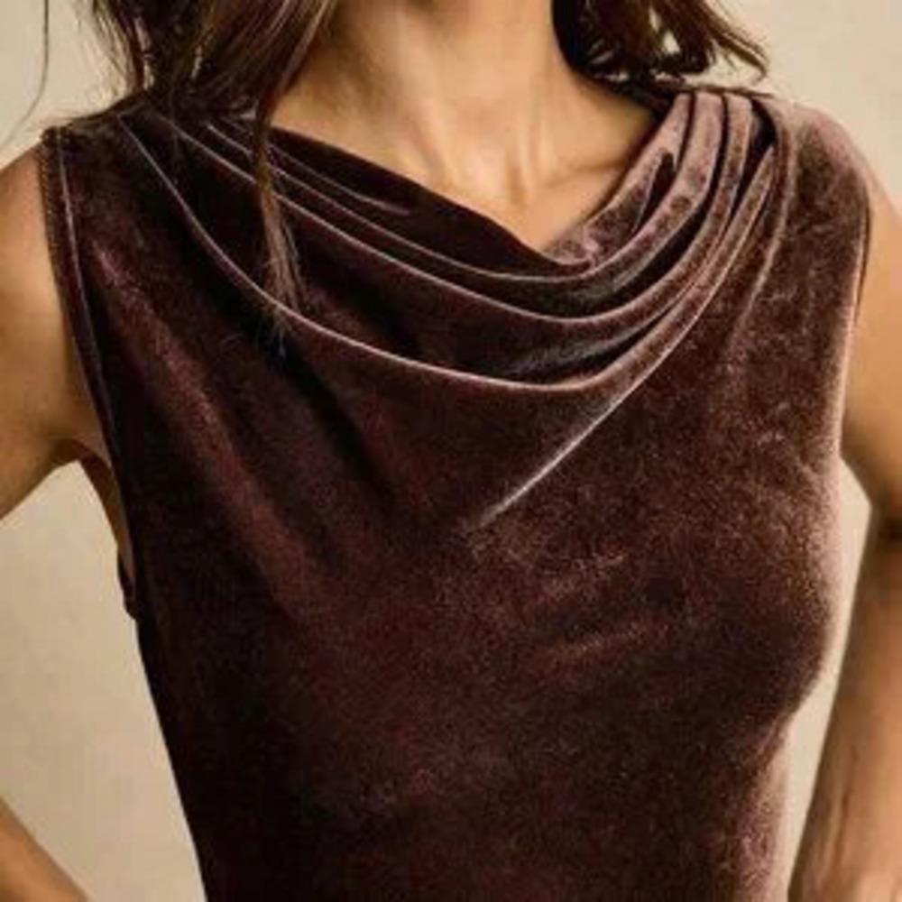 ZARA Brown Elegant Women's Velvet Sleeveless Party Dress